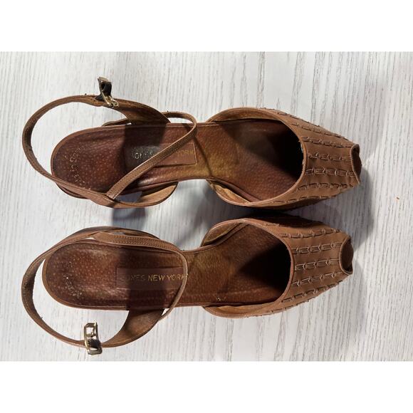 Vintage Kitten Heeled Open-Toed Sandals  - Brown Leather - Size 6 - Picture 2 of 4